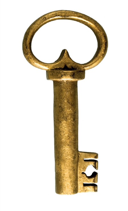 (320) Symboliczny klucz do bram miasta wykonany przed 1787 r. w żelazie kutym, piłowanym i złoconym, długości 15,8 cm, szerokości 6,2 cm. Pierwotnie
ze zbiorów Ambrożego Grabowskiego, następnie Karola Estreichera, darowany miastu (miejskiemu Muzeum Historycznemu) w 1908 r. Wedlu tradycji
klucz ten został ofiarowany królowi Stanisławowi Augustowi Poniatowskiemu podczas jego wjazdu do Krakowa, co miało miejsce 16 czerwca 1787 r.
(MNK, nr inw. IV-V-382)