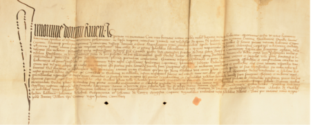 Dokument wydany 1415 roku w Parczewie, mocą którego król Władysław [ Jagiełło] dokonał na wniosek klasztoru Kanoników
Regularnych Bożego Ciała przeniesienia wsi Swoszowice z prawa polskiego na średzkie, będącego jedną z odmian prawa niemieckiego
(Archiwum Prowincji Kanoników Regularnych Laterańskich w Krakowie, sygn. dok. perg. 43)