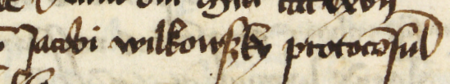 Z księgi testamentów, obejmującej lata 1427−1623 strony 90−91 z wpisem z 1467 roku, stwierdzającym, że w środę po
święcie Narodzenia Marii Panny Anna, wdowa po wójcie Hartlibie, złożyła zeznanie testamentowe w obecności rajców Jakuba
Wilkowskiego, wówczas burmistrza,i Marcina Bełzy (nr 242) – oraz powiększenie zapisu imienia i funkcji burmistrza
(Archiwum Państwowe w Krakowie, sygn. rkps 772, s. 90−91)