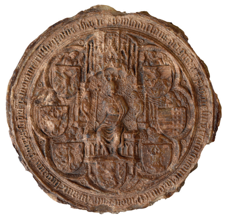Pieczęć majestatowa Władysława Jagiełły o rzeczywistej średnicy 122 mm,
z dokumentu wystawionego w 1399 roku – wraz z opisem
(opracowanie: Marcin Starzyński)