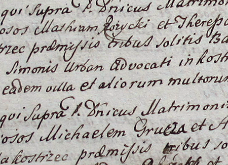(Archiwum parafii Świętych Apostołów Piotra i Pawła w Krakowie,
Księga ślubów 1645–1769, s. 164)