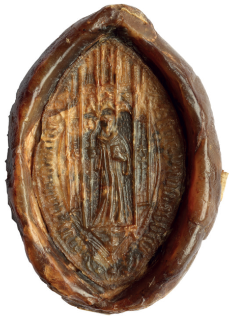 (nd)
Odciski pieczęci urzędowych Łęgu z lat
1826 i 1926 oraz odcisk w wosku pieczęci
Pawła, opata klasztoru Cystersów w Mogile,
wielowiekowego właściciela wsi Łęg;
w centralnym polu w gotyckim ołtarzyku
postać opata trzymającego w prawej ręce
pastorał, w lewej książkę, w otoku napis:
(SIGILLUM) F(RAT)RIS ABB(A)TIS
CLARE TUMBE
(Archiwum Narodowe w Krakowie,
sygn. 29/455/247a, nlb.; PUZKr 46, nlb.;
sygn. 29/1597/85, nlb.)