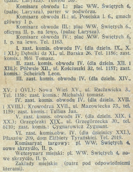 Opublikowany w księdze adresowej z roku 1913 spis krakowskich magistrackich komisarzy obwodowych
i ich zastępców kierujących filiami w Obwodzie IV – wśród nich zastępca komisarza Jan Tullius
(Mikulski 1913, s. tytułowa, s. 413)