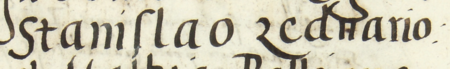 Z księgi radzieckiej Kazimierza obejmującej lata 1545-1551: fragment wpisu dokumentującego
wybór rady urzędującej na 1546 rok, ze Stanisławem Zednarskim w składzie – oraz zbliżenie zapisu imienia
(Archiwum Narodowe w Krakowie, sygn. K 11, s. 33)