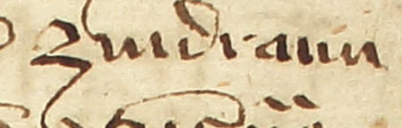 Z księgi radzieckiej Kazimierza obejmującej lata 1391–1402: fragment wpisu dokumentującego
wybór rajców na rok 1392, z Jakubem Zyndramem w składzie – oraz zbliżenie zapisu imienia
(Archiwum Narodowe w Krakowie, sygn. K 4, s. 65)