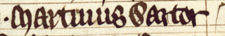 Z księgi radzieckiej Kazimierza obejmującej lata 1416–1433: fragment wpisu dokumentującego wybór rajców na rok 1429,
z Marcinem krawcem w składzie – zbliżenie zapisu imienia (Biblioteka Jagiellońska, sygn. rkps 1045/2, k. 190)