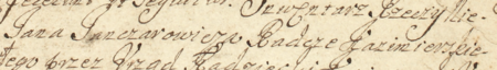 Z księgi radzieckiej Kazimierza obejmującej lata 1705–1706: początkowy fragment spisu inwentarza pośmiertnego
po zmarłym rajcy Janie Janczarowiczu, dokonanego w 1705 roku przez zastępującego burmistrza rajcę
Stanisława Szwandera (nr 334) oraz rajców Jakuba Dunicza (nr 322), Wojciecha Krzemieńskiego (nr 330),
Wawrzyńca Tomaszkiewicza (nr 332) i Tomasza Smardzewskiego (nr 336) – oraz zbliżenie zapisu imienia i urzędu
(Archiwum Narodowe w Krakowie, sygn. K 46, s. 21)