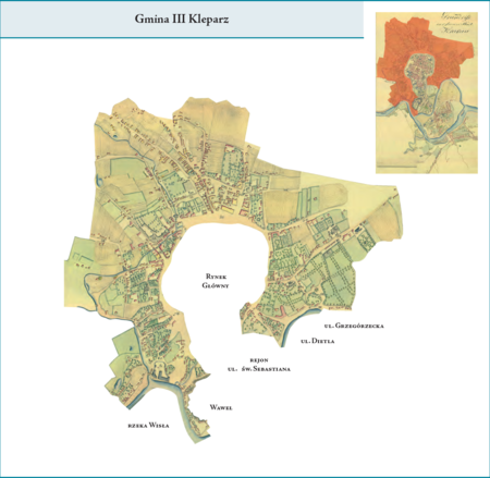 Gmina III Kleparz według stanu z końca roku 1815 na przywołanym wcześniej planie miasta z ok. 1817 r. –
przebieg granic jak w okresie poprzednim. Użyte przy powyższym planie gminy nazwy terenowe podano według
nazewnictwa obowiązującego aktualnie.