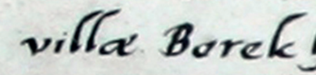 Dokument wydany w 1557 roku na granicy, w którym Jan z Ocieszyna, kanclerz koronny, stwierdził, że Marcjan Chełmski,
chorąży i komornik graniczny królewski, oznaczył granice między Kobierzynem (częścią Stanisława z Górki i częścią Stanisława
Dembickiego), Borkiem (własnością kapituły krakowskiej) w posesji Marcina Kromera, kanonika krakowskiego, a Zakrzówkiem
w posesji Rafała Wargowskiego, proboszcza krakowskiego – oraz powiększenie zapisu nazwy wsi „Borek”
(Archiwum Krakowskiej Kapituły Katedralnej, sygn. perg. 799)