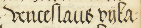 Z księgi radzieckiej Kazimierza obejmującej lata 1481–1508: fragment wpisu dokumentującego
wybór rady urzędującej na rok 1498, z Wacławem Wiką w składzie – oraz zbliżenie zapisu imienia
(Archiwum Narodowe w Krakowie, sygn. K 7, s. 333)