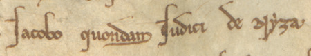 Powiększenie fragmentu aktu lokacyjnego Krakowa z 1257 roku – oraz powiększenie zapisu imienia wójta
(Archiwum Państwowe w Krakowie, sygn. perg. 2)