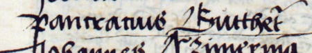 Z księgi radzieckiej obejmującej lata 1512–1526 fragment wpisu ze strony 311 z wykazem rajców urzędujących
wybranych na rok 1517 z Pankracym Gutteterem w składzie – oraz powiększenie zapisu imienia
(Archiwum Państwowe w Krakowie, sygn. rkps 432, s. 311)