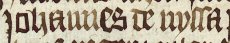 Z księgi radzieckiej Kazimierza obejmującej lata 1416–1433: fragment wpisu dokumentującego wybór rajców na rok 1431,
z Janem z Nysy w składzie – zbliżenie zapisu imienia (Biblioteka Jagiellońska, sygn. rkps 1045/2, k. 215)