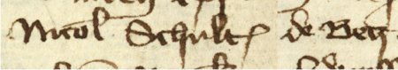 Z księgi ławniczej obejmującej lata 1390–1397 strony 144–145 z wpisem z 1394 roku, stwierdzającym, że Mikołaj Schultis
z Biecza poręczył za Mikołaja Swoba, który zobowiązał się zwrócić w terminie dług w wysokości 32 i pół grzywny denarów –
oraz powiększenie zapisu imienia (Archiwum Państwowe w Krakowie, sygn. rkps 3, s. 144–145)