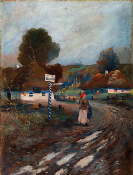 (102) Namalowany pod koniec XIX w. przez Władysława Bończę-Rutkowskiego obraz Na granicy Bronowic; w bielonej chacie po lewej stronie
znajduje się Urząd Gminny, przed nim stoi biało-niebieski słup graniczny z tablicą „Gmina Bronowice” oraz drogowskazem „Do Balic”.
Bronowice uzyskały status gminy w 1856 r., z Krakowem nie graniczyły, był on wówczas (do roku 1910) oddzielony od tamtych terenów pasem
zachodnich gmin od Czarnej Wsi po Krowodrzę. Barwy krakowskie przetrwały tu zapewne siłą tradycji jeszcze z czasów Rzeczypospolitej
Krakowskiej (MK, nr inw. MHK 5079/III)