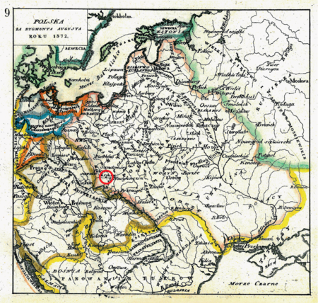 Mapa nr 9
Terytorium ziemi krakowskiej na mapie przedstawiającej państwo polsko-litewskie
w roku śmierci ostatniego z Jagiellonów, Zygmunta Augusta (1572)