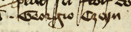 Z księgi ławniczej obejmującej lata 1365–1376 strony 206–207 z wpisem z 1375 roku, stwierdzającym,
że Jerzy Czeyn zakupił od Apolonii, żony Jana Stolcza, dom przy ul. Floriańskiej – oraz powiększenie zapisu imienia
(Archiwum Państwowe w Krakowie, sygn. rkps 2, s. 206–207)