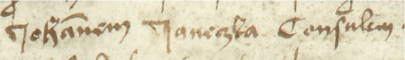 Z księgi ławniczej Kleparza obejmującej lata 1499–1528: fragment wpisu z 1516 roku dokumentującego
sprawę przed ławą miejską z udziałem Jana Janeczki, rajcy kleparskiego – oraz zbliżenie zapisu imienia i urzędu
(Archiwum Narodowe w Krakowie, sygn. KL 1, s. 275)
