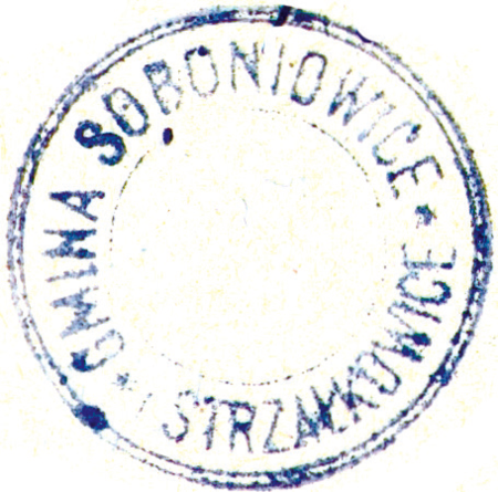 (1924)
Odciski pieczęci urzędowych Soboniowic
z lat 1924 i 1946
(Archiwum Narodowe w Krakowie,
sygn. PUZKr 57, nlb.; sygn. UW II 392, s. 287)