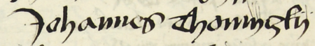 Z księgi radzieckiej Kazimierza obejmującej lata 1481–1508: fragment wpisu dokumentującego
wybór rady urzędującej na rok 1482, z Janem Tomeckim w składzie – oraz zbliżenie zapisu imienia
(Archiwum Narodowe w Krakowie, sygn. K 7, s. 15)