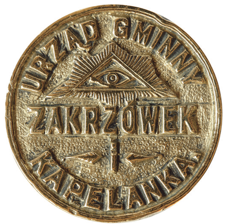 Metalowy tłok pieczętny używany przez gminę w okresie autonomicznym – lustrzane odbicie
(Archiwum Narodowe w Krakowie, sygn. T 331)