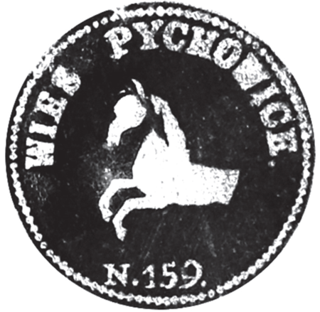 (1877)
Odciski pieczęci urzędowych Pychowic z lat
1820, 1877, 1927 i 1937
(CPAHU we Lwowie, sygn. fond 20, opis 1,
sprawa 240; Archiwum Narodowe
w Krakowie, sygn. 29/464/1133, nlb.;
sygn. PUZKr 56, nlb.; Archiwum Opactwa
Benedyktynów w Tyńcu, sygn. 5/1/4/11)