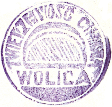 (1926)
Odciski pieczęci urzędowych Wolicy z lat
1861, 1926 i 1938
(Archiwum Narodowe w Krakowie,
sygn. 29/456/210, nlb.;
sygn. 29/286/61, nlb.; sygn. 29/1023/31, nlb.)