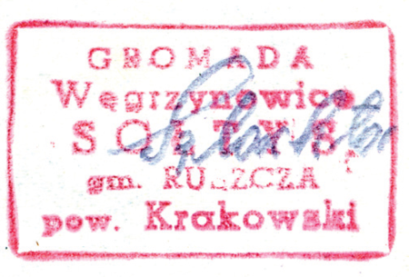 (1953)
Odciski pieczęci urzędowych Węgrzynowic
z lat 1924 i 1953
(Archiwum Narodowe w Krakowie,
sygn. PUZKr 56, nlb.; sygn. Gm. Ru. 34, s. 349)