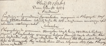 Z sentencjonarza obrad Senatu Rządzącego Wolnego Miasta Krakowa wpis z 1823 r.
dotyczący p.o. wójta Piotra Grzybowskiego
(Archiwum Narodowe w Krakowie, sygn. WMK IV-9, s. 735)