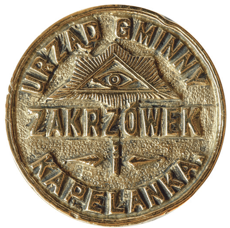 Metalowy tłok pieczętny używany przez gminę w okresie autonomicznym – lustrzane odbicie
(Archiwum Narodowe w Krakowie, sygn. T 331)