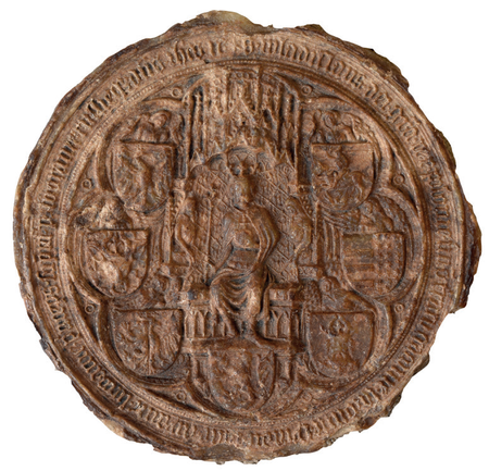 Pieczęć majestatowa Władysława Jagiełły o rzeczywistej średnicy 122 mm,
z dokumentu wystawionego w 1399 roku – wraz z opisem
(opracowanie: Marcin Starzyński)