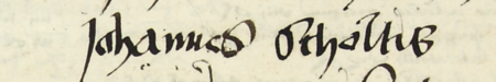 Z księgi radzieckiej Kazimierza obejmującej lata 1481–1508: fragment wpisu dokumentującego
wybór rady urzędującej na rok 1482, z Janem Scholtisem w składzie – zbliżenie zapisu imienia
(Archiwum Narodowe w Krakowie, sygn. K 7, s. 15)