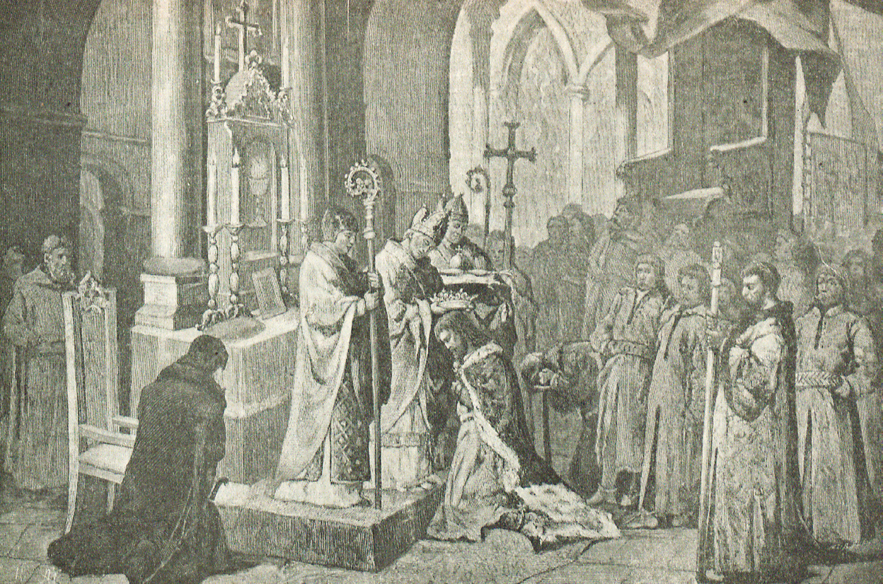 (180) Początek krakowskiej „stołeczności i królewskości” na grafice Kazimierza Alchimowicza
Koronacja Władysława Łokietka 20 stycznia 1320 r. – ceremonii tej dokonał w katedrze
na Wawelu arcybiskup gnieźnieński Janisław („Tygodnik Ilustrowany” 1920, nr 4, s. 67)