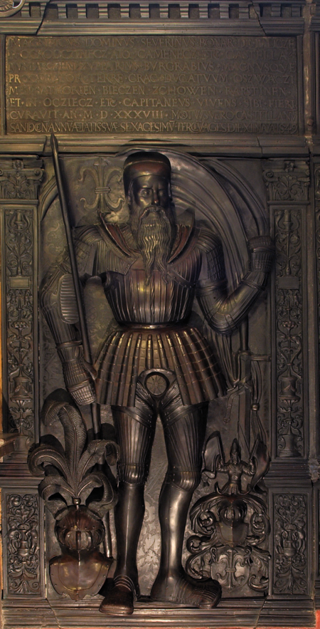 Płyta nagrobna z brązu Seweryna Bonera, zamówiona przez niego w norymberskim warsztacie odlewniczym
Hansa Vischera, umieszczona w 1538 roku w kaplicy św. Jana Chrzciciela w kościele Mariackim,
pozostającej od roku 1513 pod opieką rodziny Bonerów