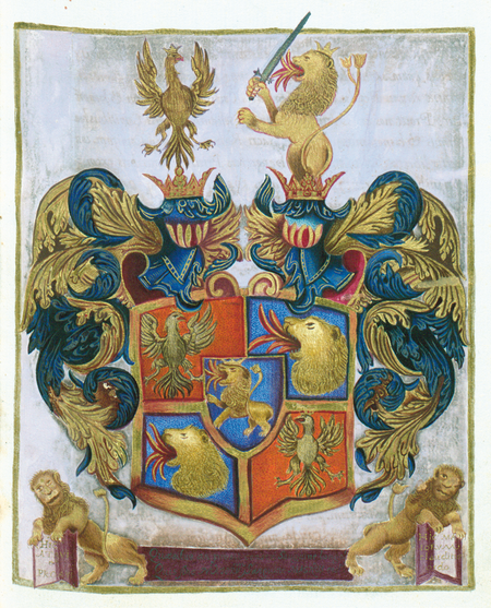 Herb własny Płomień Macieja Wojeńskiego, nobilitowanego w 1613 roku (Biblioteka Jagiellońska, sygn. rkps 1890)