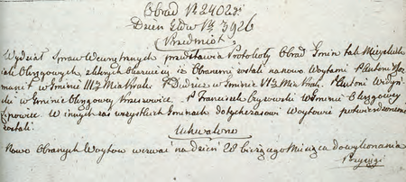 Z sentencjonarza obrad Senatu Rządzącego Wolnego Miasta Krakowa wpis z 1821 r.
dotyczący wójta Stanisława Dudzicza
(Archiwum Narodowe w Krakowie, sygn. WMK IV-8, s. 703)