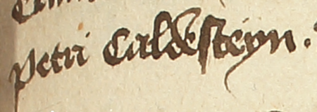 Z księgi radzieckiej Kazimierza obejmującej lata 1391–1402: fragment wpisu
dokumentującego wybór rajców na rok 1394, z Piotrem Kaldensteynem w składzie – oraz zbliżenie zapisu imienia
(Archiwum Narodowe w Krakowie, sygn. K 4, s. 153)