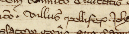 Z „Najstarszej księgi” strona 87 z wpisem z 1329 roku, potwierdzającym, że Wilusz kuśnierz
oddał Janowi ze Sławkowa, swojemu zięciowi, kram sukienny – oraz powiększenie zapisu imienia
(Archiwum Państwowe w Krakowie, sygn. rkps 1, s. 87)
