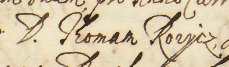 Z księgi radzieckiej Kazimierza obejmującej lata 1627–1629: wpis dokumentujący
wybór rady urzędującej na rok 1629, z Tomaszem Różycem w składzie – oraz zbliżenie zapisu imienia
(Archiwum Narodowe w Krakowie, sygn. K 37, s. 780)