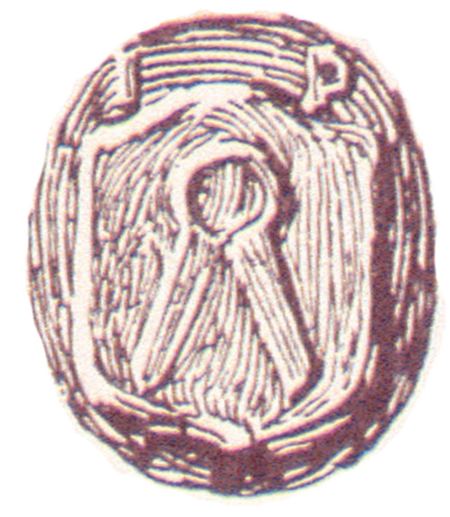 Pieczęć mieszczańska (gmerk) Jana
postrzygacza: na renesansowej tarczy
nożyce do przystrzygania sukna skierowane
końcami w dół, z inicjałami
„I” i „P” u góry – odcisk z wydanego
w 1575 roku poświadczenia opłacenia
należności z dzierżawionej wsi
Zabłocie (Biblioteka Jagiellońska,
sygn. 832383 II, s. 88)