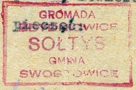 (1945)
Odciski pieczęci urzędowych Zbydniowic
z lat 1819 i 1945 (CPAHU we Lwowie,
sygn. fond 20, opis 1, sprawa 216;
Archiwum Narodowe w Krakowie,
sygn. Gm. Sw. 16, s. 223)