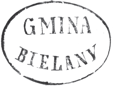 (1857)
Odciski pieczęci urzędowych Bielan z lat
1847, 1857 i 1931 oraz pieczęci klasztoru
Kamedułów z roku 1847 używanej w sprawach
właścicielskich wsi Bielany
(Archiwum Narodowe w Krakowie,
sygn. WM 563a, nlb.; sygn. WMK XIV-80,
s. 195; sygn. PUZKr 54, nlb.;
sygn. WM 562, s. 223)