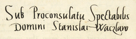 Z księgi radzieckiej obejmującej lata 1540–1542 strony 132–133 z początkiem wpisów spraw
za kadencji burmistrzowskiej Stanisława Wacława w 1540 roku – oraz powiększenie zapisu imienia i funkcji burmistrza
(Archiwum Państwowe w Krakowie, sygn. rkps 438, s. 131–132)