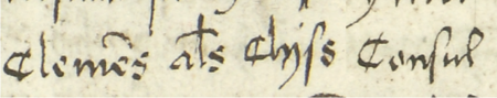Z księgi miejskiej ławniczej Kleparza obejmującej lata 1499–1528: wpis z 1720 roku dokumentujący wybór wójta
i członków ławy miejskiej; wójtem został wybrany Klemens zwany Klisz, rajca stary – oraz zbliżenie zapisu imienia
i urzędu (Archiwum Narodowe w Krakowie, sygn. KL 1, s. 335)