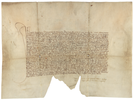 Dokument z 1419 roku wydany w Korczynie, w którym Władysław Jagiełło przyłącza Stradom do Kazimierza i ustanawia,
że Kazimierz ma wybierać czterech rajców i sześciu ławników, Stradom po dwóch na wspólne obrady, a wydatki na potrzeby publiczne
winny być zaspakajane przez każdą część miasta osobno (Archiwum Narodowe w Krakowie, sygn. perg. 167)