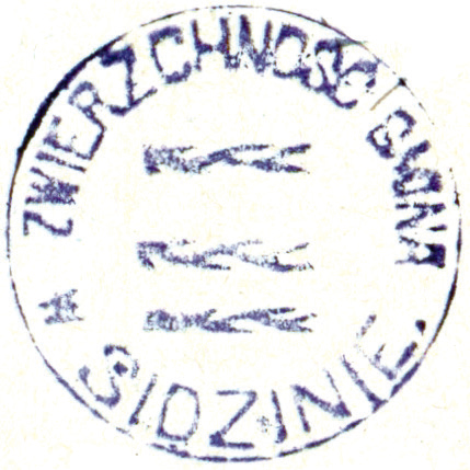 (1926)
Odciski pieczęci urzędowych Sidziny z lat
1845, 1926 i 1947 1947 oraz odcisk pieczęci
uniwersyteckiej z 1799 roku
(Archiwum Narodowe w Krakowie,
sygn. K. Krak. op. 102, s. 21;
sygn. PUZKr 58, nlb.; sygn. Gm. Skw. 23,
s. 471; Archiwum Uniwersytetu Jagiellońskiego,
sygn. perg. 1113)
