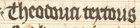Z księgi radzieckiej Kazimierza obejmującej lata 1402–1416: fragment wpisu
dokumentującego wybór rajców na rok 1411, z Teodorykiem sukiennikiem w składzie –
oraz zbliżenie zapisu imienia (Biblioteka Jagiellońska, sygn. rkps 1045/1, k. 217)