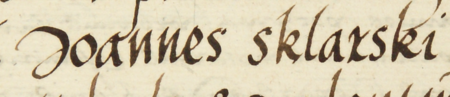 Z księgi radzieckiej Kleparza obejmującej lata 1539–1546: fragment wpisu z 1542 roku dokumentującego
wybór rady urzędującej, z rajcą-burmistrzem Janem Szklarskim w składzie – zbliżenie zapisu imienia
(Archiwum Narodowe w Krakowie, sygn. KL 24, s. 238)