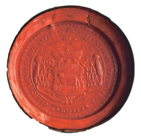 Dokument wydany w 1728 roku w Krakowie, w którym biskup krakowski Konstanty Felicjan Szaniawski powtarza akt z 1721 roku, polecający
biskupiemu włodarzowi, aby zgłaszającym się przybyszom oddawał opuszczone przez właścicieli place na Biskupiu Starym celem ich zabudowania,
za czynszem dla biskupa; na zbliżeniu przywieszona do tego dokumentu pieczęć biskupia – osobistymi pieczęciami biskupi, jako właściciele
jurydyki, opatrywali dotyczące jej dokumenty (Archiwum Narodowe w Krakowie, sygn. perg. 831)