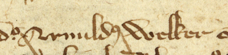 Z księgi ławniczej obejmującej lata 1365–1376 strony 72–73 z wpisem z 1368 roku, zawierającym rozporządzenie testamentowe
Arnolda Welkera, w którym przekazuje on po śmierci wszystkie swoje dobra ruchome i nieruchome, które posiada
i kiedykolwiek będzie posiadał, swojej żonie Małgorzacie, z zastrzeżeniem prawa własności aż do swojej śmierci –
oraz powiększenie zapisu imienia (Archiwum Państwowe w Krakowie, sygn. rkps 2, s. 72–73)